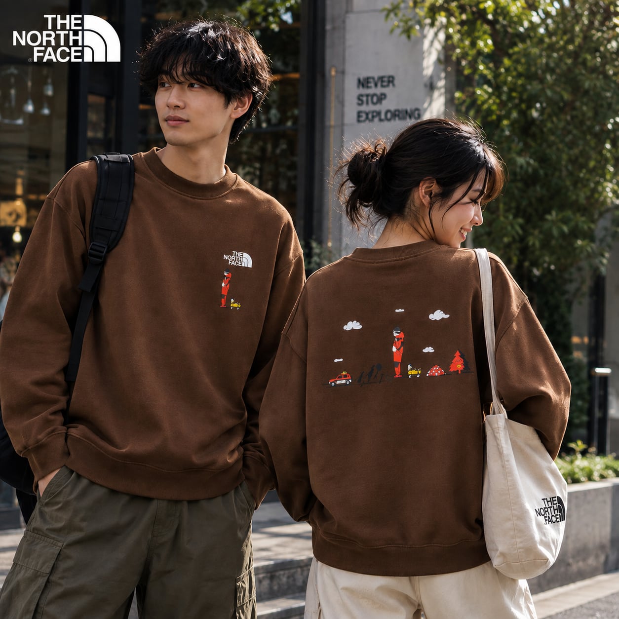 THE NORTH FACE スウェット メンズ レディース トレーナー バックプリント グラフィック クルーネック ブラウン