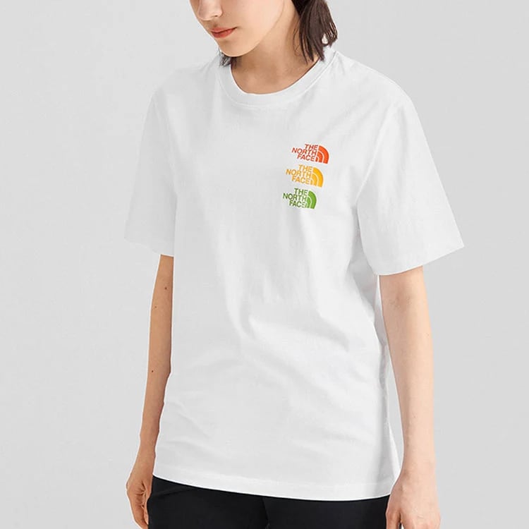 THE NORTH FACE カラーロゴTシャツ レディース メンズ 半袖 クルーネック ホワイト 夏服