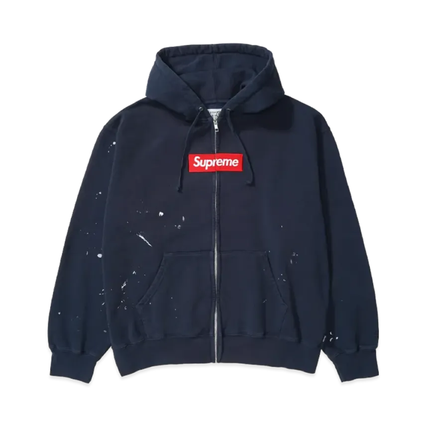 Supreme ボックスロゴ ペイントスプラッター ジップアップパーカー メンズ レディース フルジップ フーディー ブラック ホワイト ネイビー