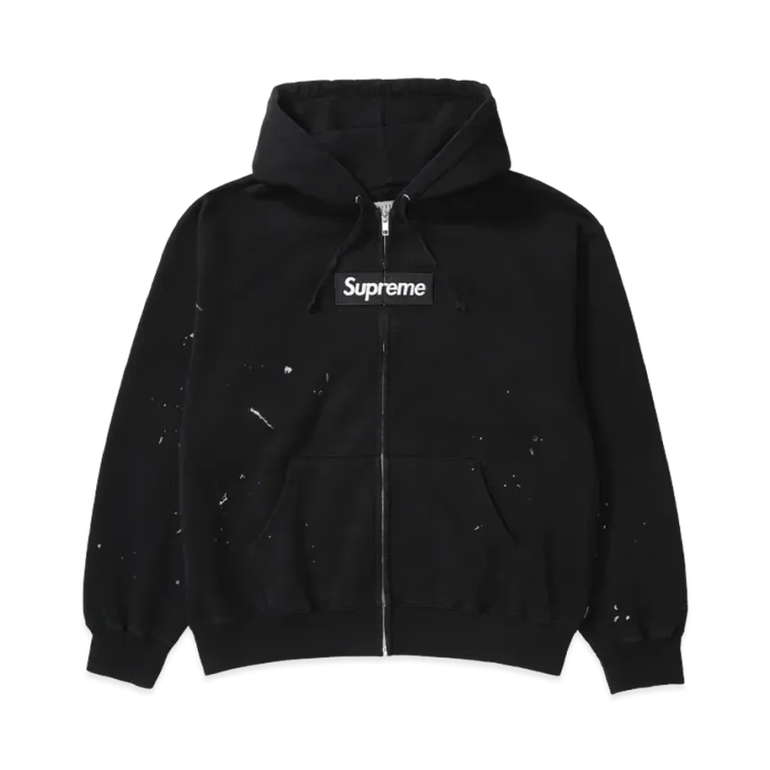 Supreme ボックスロゴ ペイントスプラッター ジップアップパーカー メンズ レディース フルジップ フーディー ブラック ホワイト ネイビー